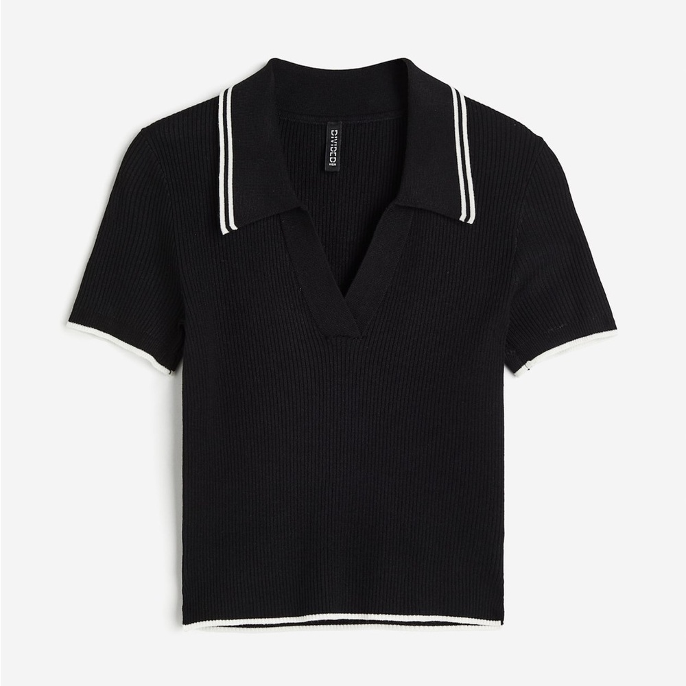 H&M Black Knit Polo Top with White Trim